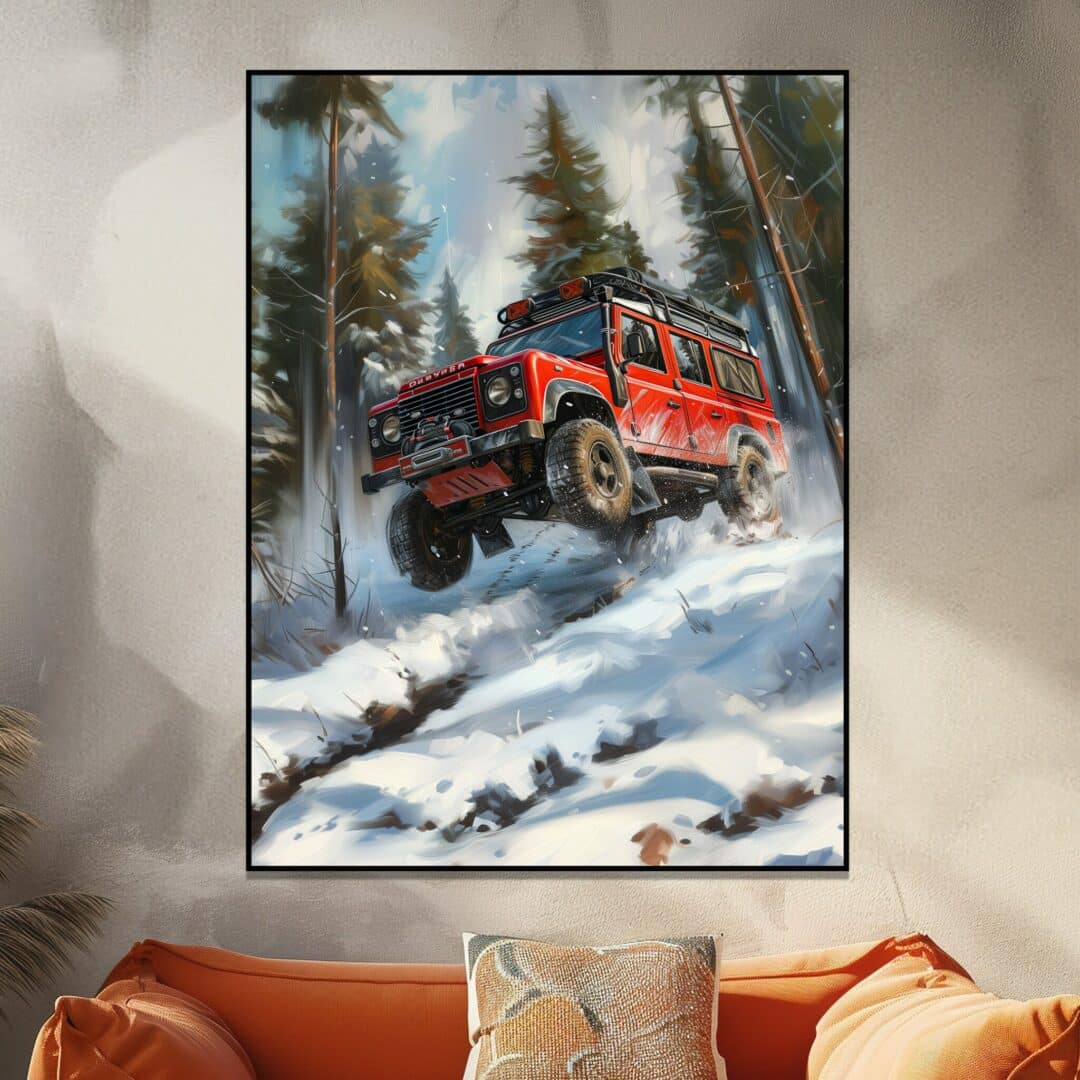 Land Rover Defender Red Art Print Game Room Car Art  - Digital Download